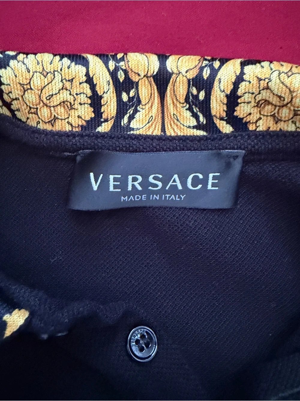 Versace Black Polo with Yellow Baroque-Print Collar
